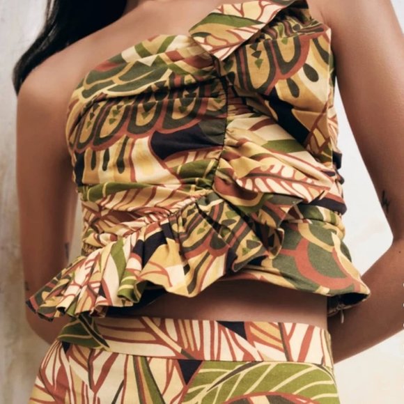 2 PIECES LINEN BLEND RUFFLED PRINTED SKIRT MULTICOLORED WITH TOP REF. 2717/144 - Picture 3 of 5